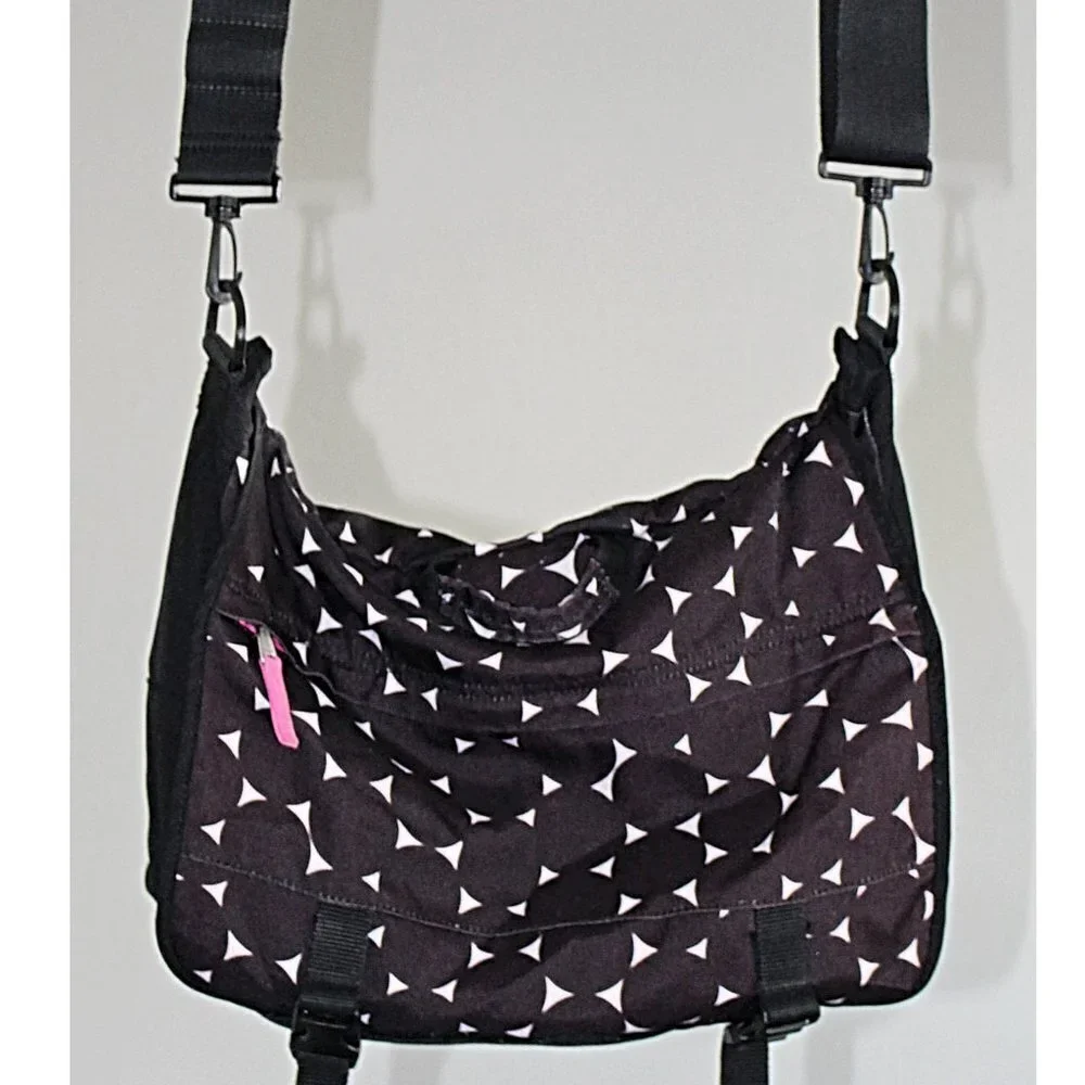 PBTeen - Pottery Barn Pack It Mod Dot Messenger Bag, Black + Pink